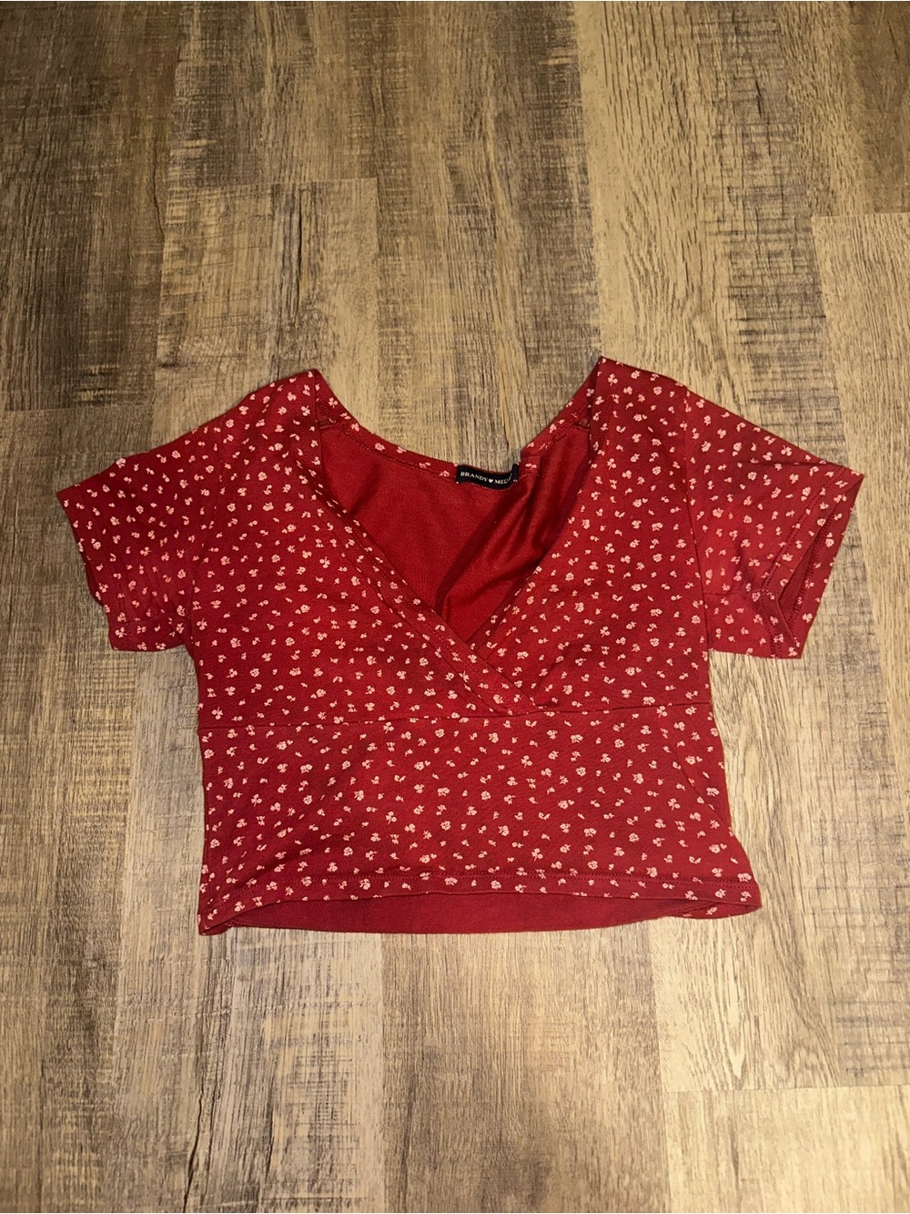 Brandy Melville Red Floral Wrap-Style Crop Top